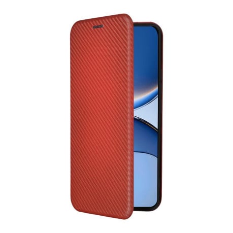 Чехол-книжка Carbon Fibre Texture на Xiaomi Poco F7 5G - коричневий