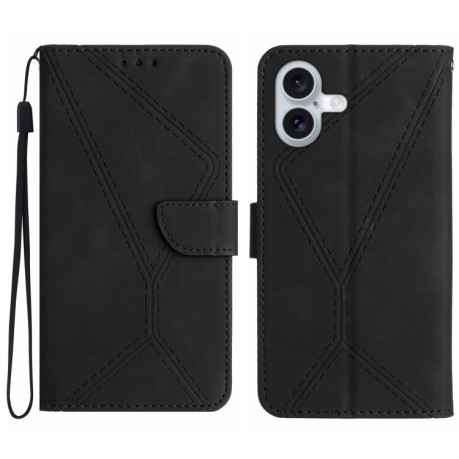 Чехол-книжка Stitching Embossed Leather для iPhone 16 - черный