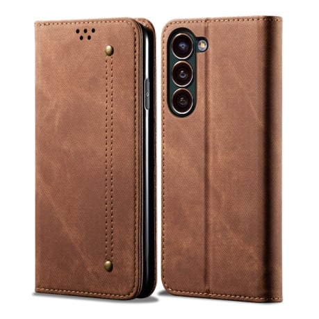 Чехол книжка Denim Texture Casual Style на Samsung Galaxy S23 5G - коричневый