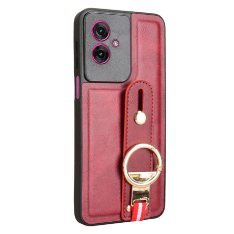 Противоударный чехол Wristband Leather Back для Motorola Moto G55 5G - красный