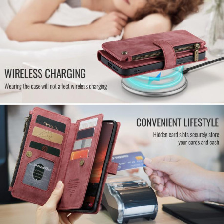 Чехол-кошелек CaseMe-C30 для Samsung Galaxy S25+ 5G - красный