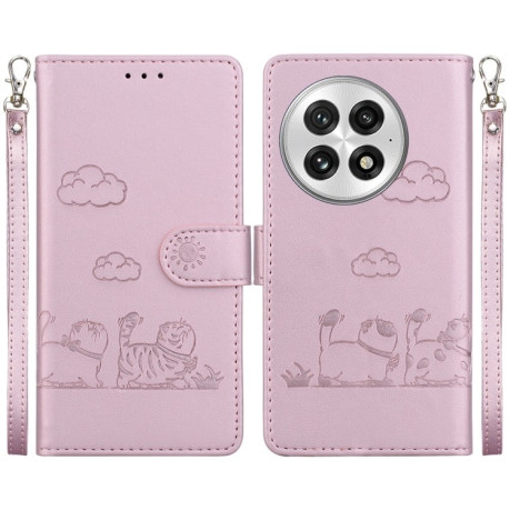 Чохол-книжка Cute Cats RFID Leather для OnePlus 13 - рожеве золото
