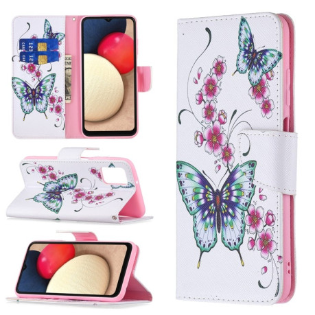 Чехол-кошелек Colored Drawing Pattern для Samsung Galaxy A03s - Peach Blossom Butterfly