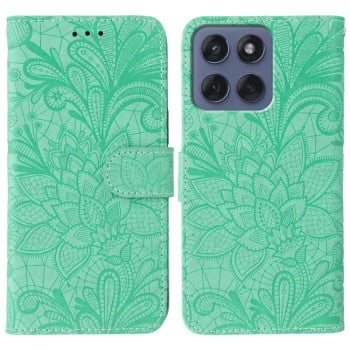 Чехол-книжка Lace Flower Embossing для Motorola Edge 60 Fusion 5G - зеленый