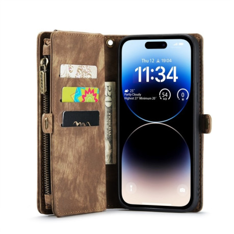 Чехол-кошелек CaseMe 008 Series Zipper Style на iPhone 15 Pro Max - коричневый