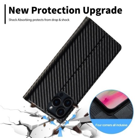 Чохол-книжка LCIMEEKE Carbon Fiber для iPhone 16 Pro Max - Black