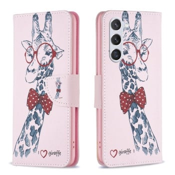 Чехол-книжка Colored Drawing Pattern для Samsung Galaxy S25 5G - Giraffe