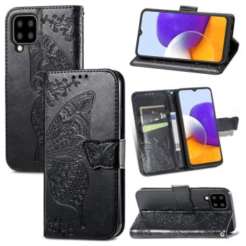 Чехол-книжка Butterfly Love Flower Embossed на Samsung Galaxy M32/A22 4G - черный
