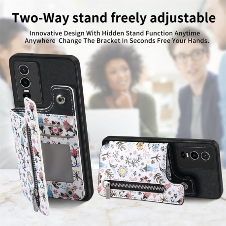 Протиударний чохол Retro Painted Zipper Wallet для Vivo Y76 5G - чорний