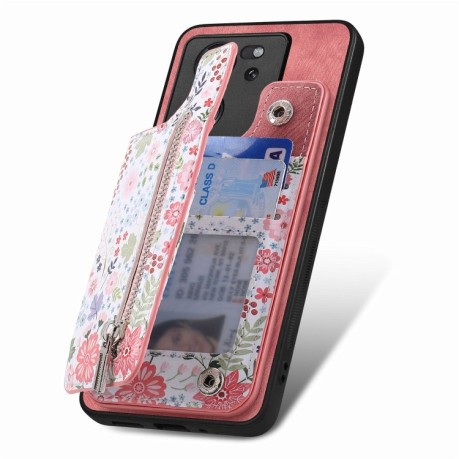 Противоударный чехол Retro Painted Zipper Wallet для Xiaomi 13 Lite - розовый