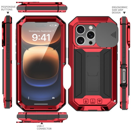 Противоударный чехол R-JUST Sliding для iPhone 16 Pro - красный