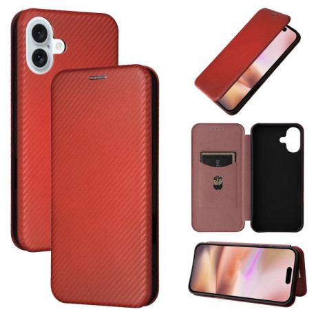 Чехол-книжка Carbon Fiber Texture на iPhone 16 - коричневый