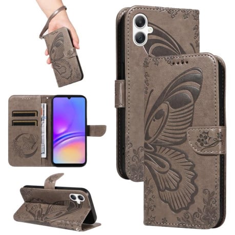 Чехол-книжка Swallowtail Butterfly Embossed Leather на Samsung Galaxy A07 5G - серый