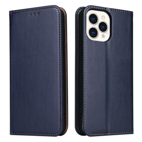 Кожаный чехол-книжка Fierre Shann Genuine leather на iPhone 13 Pro - синий