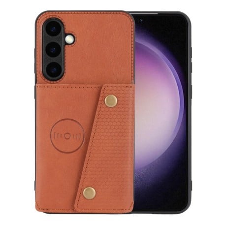 Противоударный чехол Double Buckle для Samsung Galaxy S25 5G - коричневый