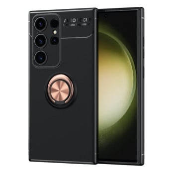 Ударозащитный чехол Metal Ring Holder для Samsung Galaxy S24 Ultra 5G - черно-розовое золотой