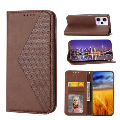 Чехол-книжка Cubic Grid Calf Texture для Xiaomi Redmi Note 12 Pro 5G/Poco X5 Pro - коричневый