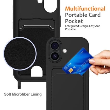 Силиконовый чехол Integrated Card Bag Solid Color Liquid Silicone на iPhone 17 - черный