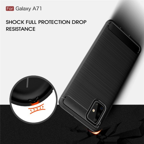 Чехол Brushed Texture Carbon Fiber на Samsung Galaxy A71 - черный