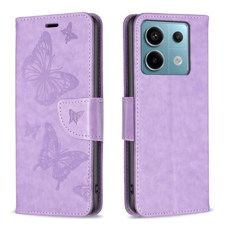 Чехол-книжка Butterflies Pattern на Xiaomi Redmi Note 13 Pro 4G / POCO M6 Pro 4G   - фиолетовый
