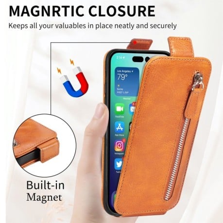 Флипп-чехол Zipper Wallet Vertical для iPhone 14 Plus - коричневый
