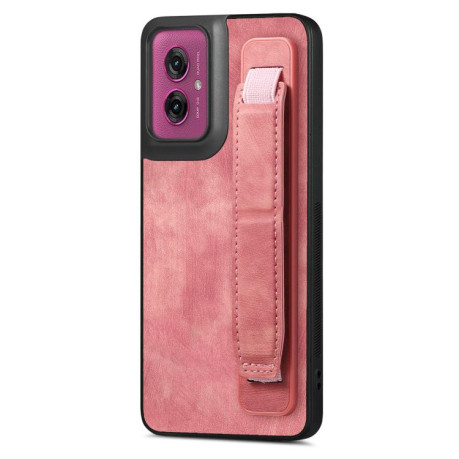Протиударний чохол Retro Wristband Holder Leather Back для Motorola Moto G55 - рожевий