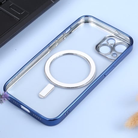 Противоударный чехол MagSafe Electroplating Straight для iPhone 14 Plus - темно-синий