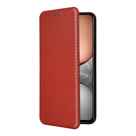 Чехол-книжка Carbon Fiber Texture на Realme C75 4G Global - коричневый