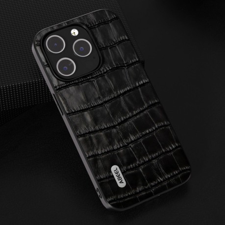 Противоударный чехол ABEEL Crocodile Texture Genuine Leather для iPhone 15 Plus - черный
