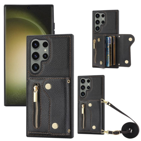 Чехол DF-09 Crossbody Litchi Texture Card Bag Designg для Samsung Galaxy S24 Ultra - черный