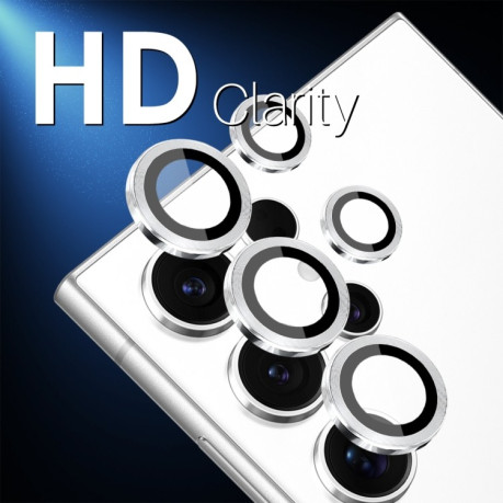 Защитное стекло NORTHJO Glitter Camera Lens Protector Tempered Glass Metal Ring на Samsung Galaxy S25 Ultra 5G - серебристое