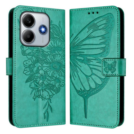 Чехол-книжка Embossed Butterfly для Xiaomi Poco M7 Pro 5G Global - зеленый