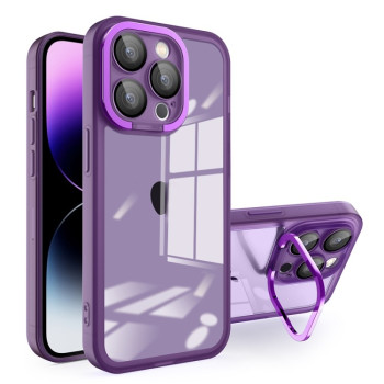 Противоударный чехол Invisible Lens Bracket Matte для iPhone 15 Pro - фиолетовый