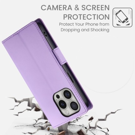 Чехол-книжка Side Buckle Magnetic Frosted Leather для iPhone 16 Pro - фиолетовый