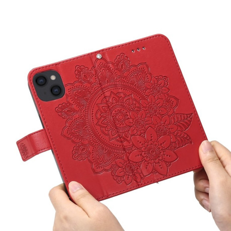 Чехол-книжка Flowers Embossing Pattern для iPhone 14/13 - красный
