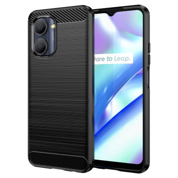 Противоударный чехол Brushed Texture Carbon Fiber на Realme C33 - черный