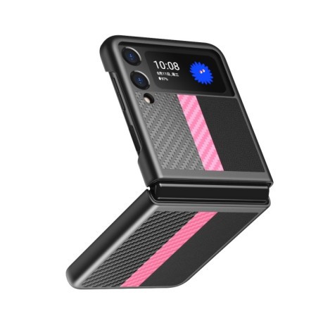 Противоударный чехол Carbon Fiber Texture Contrast Color для Samsung Galaxy Z Flip3 5G - розовый