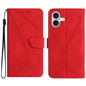 Чехол-книжка Stitching Embossed Leather для iPhone 16 Plus - красный