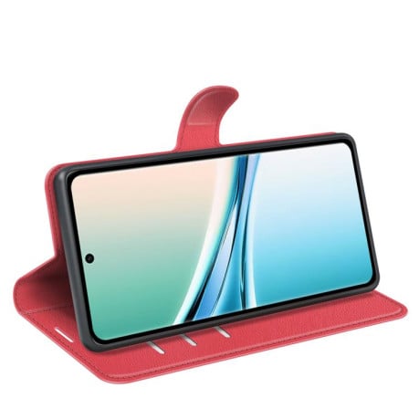 Чохол-книжка з фактурою Litchi і магнітним хлястиком на Xiaomi Redmi Note 15 4G / 5G /Poco M8164mm — червоний