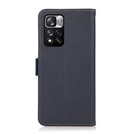 Кожаный чехол-книжка KHAZNEH Genuine Leather RFID для Xiaomi Redmi Note 12 Pro 4G/11 Pro Global(4G/5G)/11E Pro  - синий