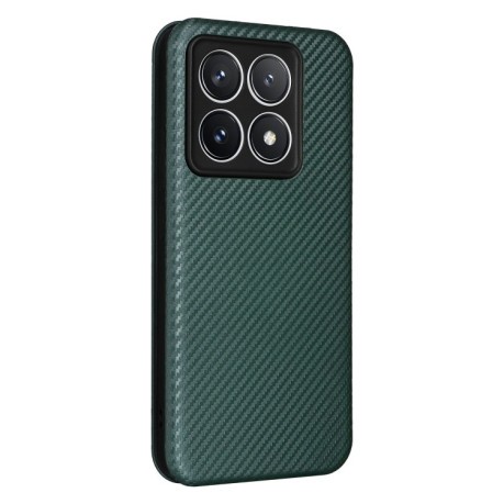 Чохол-книжка Carbon Fiber Texture на Xiaomi 14T Pro - зелений