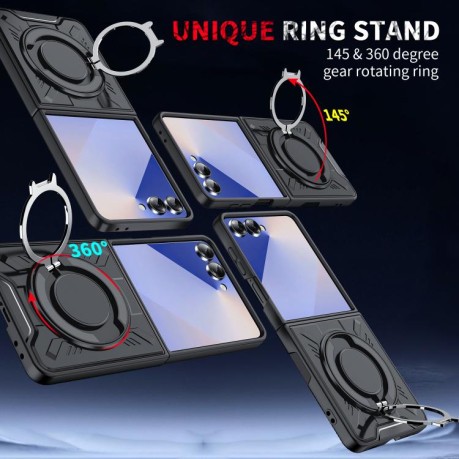 Ударозахисний чохол Transparent MagSafe Magnetic Rotating Ring Holder Samsung Galaxy Flip 7 5G - чорнний