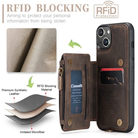 Чохол CaseMe C20 Multifunctional RFID Leather для iPhone 15 - коричневий