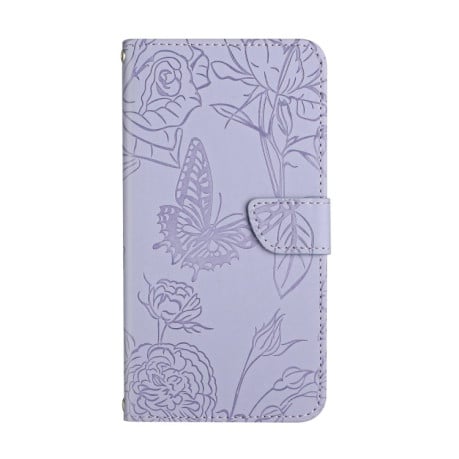 Чехол-книжка Butterfly Peony Embossed для OnePlus 12R 5G Global - фиолетовый