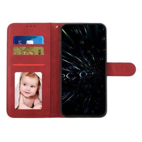 Чохол-книжка зі строчкою та фактурою Calf з магнітним хлястиком на Infinix Note 60 / 60 Pro 5G — червоний