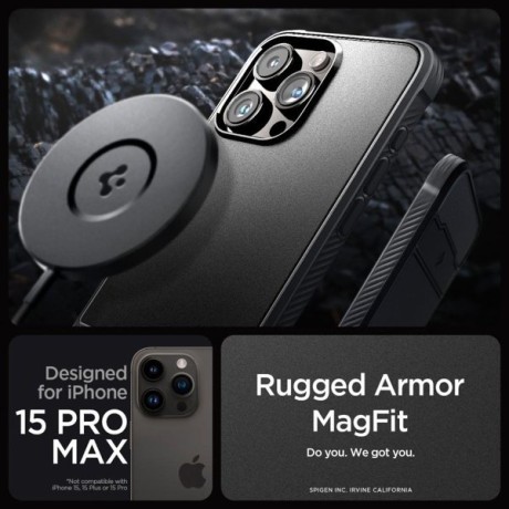 Оригінальний чохол Spigen Rugged Armor Mag MagSafe для iPhone 15 Pro Max - Matte Black