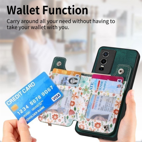 Протиударний чохол Retro Painted Zipper Wallet для Vivo Y76 5G - зелений