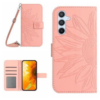 Чохол-книжка Skin Feel з малюнком соняшника на Samsung Galaxy M14 5G - рожевий