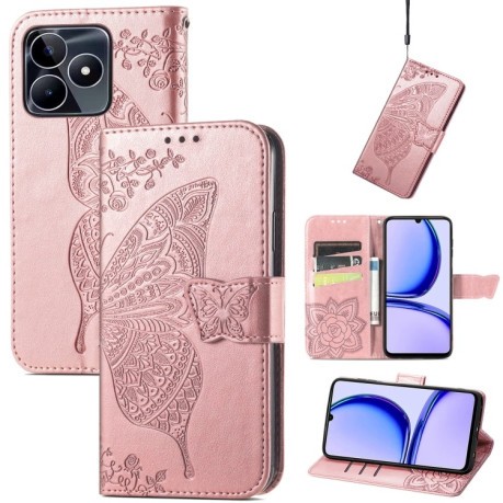 Чехол-книжка Butterfly Love Flower Embossed для Realme C53/C51 - розовое золото