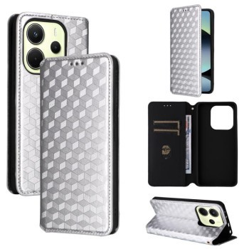 Чехол-книжка Cubic Grid Texture Flip Leather для Xiaomi Redmi Note 14 4G - серебристый